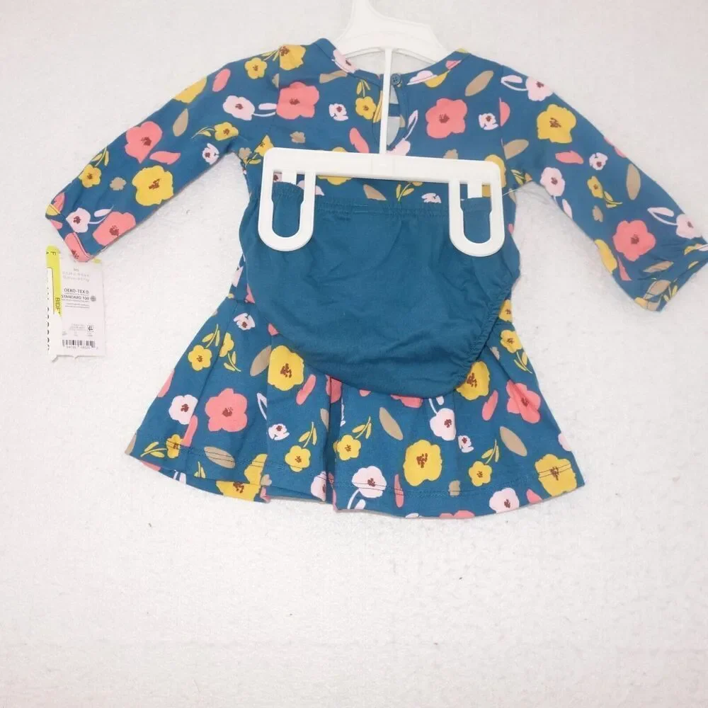 NEW Carter’s Just One You Long Sleeve Dress Blue Fall Flowers Baby Girl 3 Months